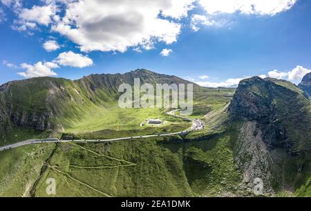 Aerial view of Grossglockner serpentine Taxenbacher Fusch high alpine road uphill in Austria Stock Photo