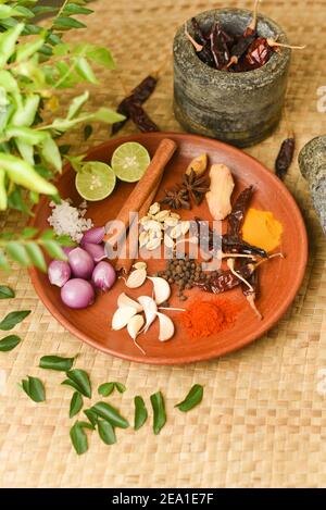 Indian spices powder. Indian spicy curry masala for making curry in India. Curry powder mix. fish curry or biryani masala. Garam masala for meat dishe Stock Photo