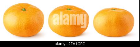 Set of tangerine or orange citrus fruit isolated on white background. Full tangerine with clipping path. Full depth of field. Stock Photo