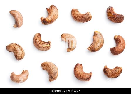 Set of cashew nuts with shell isolated on white background with clipping path Stock Photo