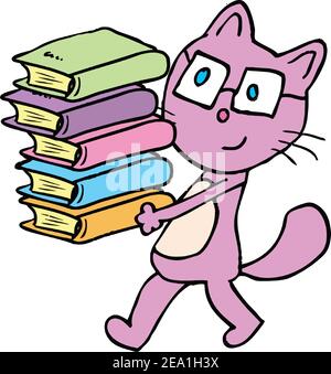 cat is carrying a book Stock Vector