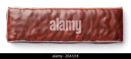 Top view of unwrapped chocolate bar isolated on white background. Opened chocolate stick with clipping path Stock Photo