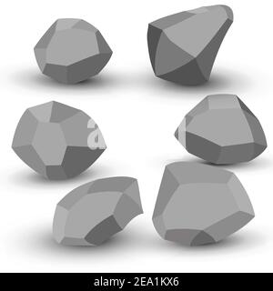 Cartoon stones. Rock stone isometric set. Granite grey boulders, natural building block shapes, wall stones. 3d flat isolated illustration. Vector Stock Vector