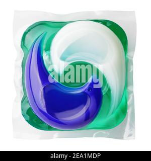 Washing gel capsule pod with laundry detergent isolated on white background with clipping path Stock Photo