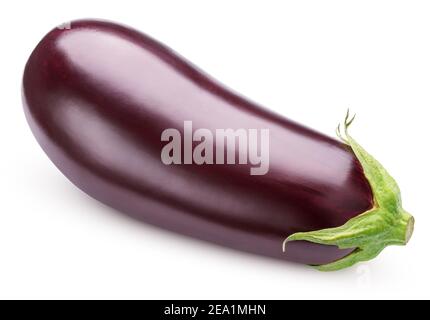 Fresh Eggplant vegetable with stem isolated on white background. Aubergine with clipping path Stock Photo