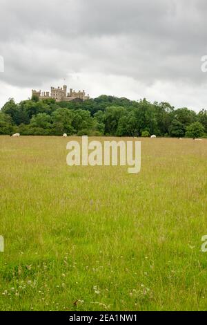 View across farmland of Belvoir castle, home to the Duke and Duchess of Rutland England UK