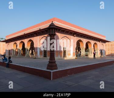 Rajasthan, India - 2nd December, 2019: Hall of Public audience, also known as the Diwan-e-khas at the City Palace Jaipur in the pink city of Jaipur in Stock Photo