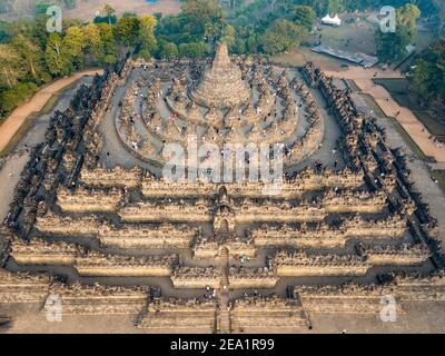 Aerial view of the Magnificent Borobudur temple. The world's largest ...