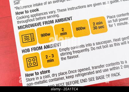 Cooking Instructions Label on tin of Baked Beans Stock Photo - Alamy