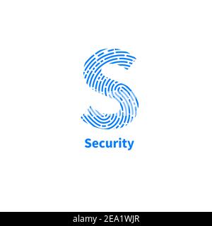 Guard symbol with fingerprint. Vector logo of security agency. Letter S Stock Vector