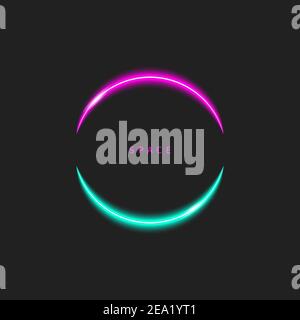 Neon glowing round frame. Night bar sign element. Luminescent circle. Vector illustration Stock Vector