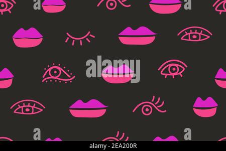 Seamless pattern with eyes and lips. Fashion pattern with eyes. Modern vector design for fabric. Stock Vector