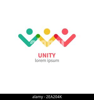 Unity logo. People holding hands. Community icon  isolated. Social relationships symbol. Vector illustration Stock Vector