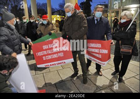 Milan, January 25, 202, demonstration of political parties and Civil Society associations to demand the resignation of the right-wing regional government for the countless mistakes made in the management of Coronavirus epidemic. Stock Photo
