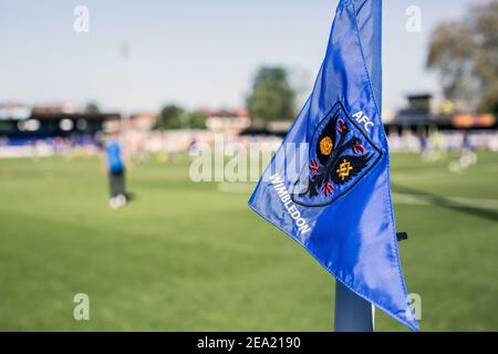 AFC Wimbledon corner flag , AFC Wimbledon football club, England Stock Photo