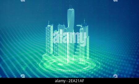 outlined urban buildings 3d renders, cg industrial 3d illustration ...