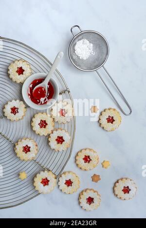 Spitzbube, cookies and bowl with redcurrant jelly, Germany Stock Photo