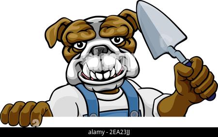 Bulldog Bricklayer Builder Holding Trowel Tool Stock Vector