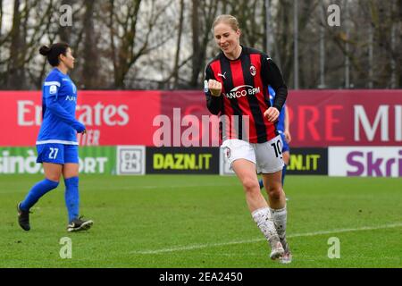 Milan, Italy. 07th Feb, 2021. Natasha Khalila Dowie (#10 AC Milan) celebrate 2nd score during the Serie A women's match between AC Milan and San Marino Academy at Vismara Sports Center in Milan, Italy Credit: SPP Sport Press Photo. /Alamy Live News Stock Photo