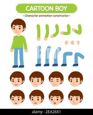 Cute little boy character construction set for rigging and animation. Simple modern flat cartoon style vector illustration. Stock Vector