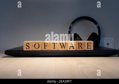 The word software is made of wooden cubes. Stock Photo