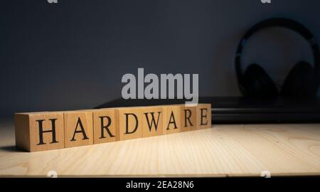 Software hardware update and upgrade words made of wooden cubes Stock Photo