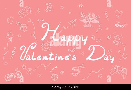 Abstract doodle design of hand drawing style of Valentines' Day template. Minimal style for art decoration background. Stock Vector