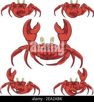 Set of color vector crabs. Isolated objects on white. Stock Vector
