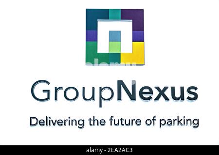 Logo of GroupNexus car park management company. A business that manages parking, attendants, anpr and other related facilities. Based in Hampstead, UK Stock Photo