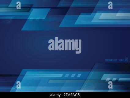 Abstract tech blue design of futuristic rectangle artwork template. Overlapping design artwork of geometric style background. Stock Vector