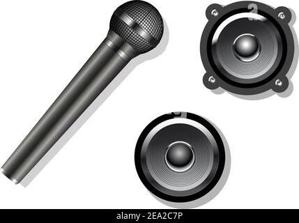 Isolated chrome microphone and speakers on the white background Stock Vector