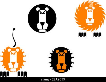 Four lion icons isolated on white background Stock Vector