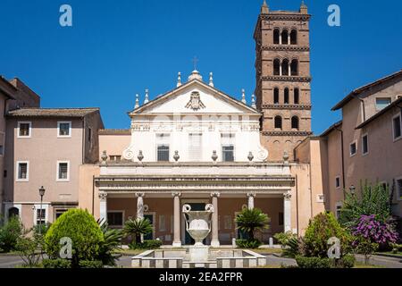 Courtyard and facade of Saint Cecilia in Trastevere Basilica. Rome, Italy. Stock Photo