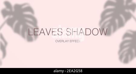 Monstera leaves shadow overlay effect isolated on pink background vector template. Stock Vector