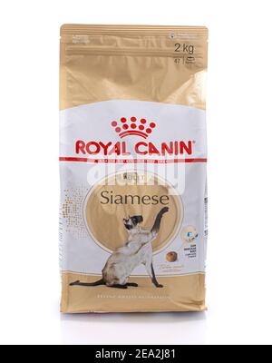 swindon uk february 2 2021 packet of royal canin siamese adult feline nutrition cat food on a white background 2ea2j81