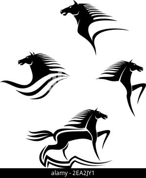 Set symbols outline head horse isolated on white background Stock ...