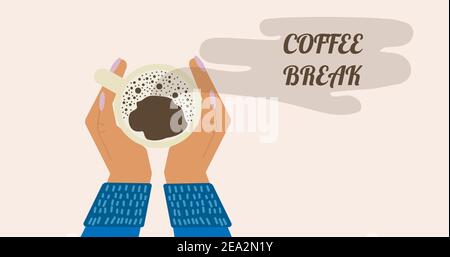 Hands holding cup of hot coffee vector illustration Stock Vector