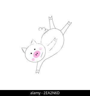 The piglet does exercises, goes in for sports. Coloring Book for kids. Colouring pictures with cute Stock Vector