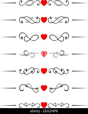 Swirl elements and monograms with hearts for design and decorate Stock Vector