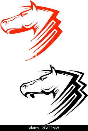 Set symbols outline head horse isolated on white background Stock ...