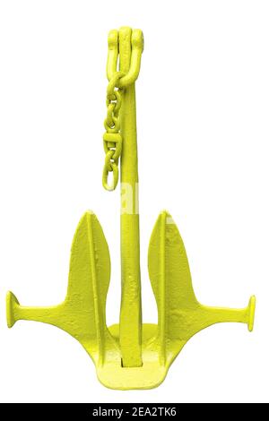 retro anchor painted in a bright green color isolated on a white background. Concept of non-standard design decorations and marine theme Stock Photo