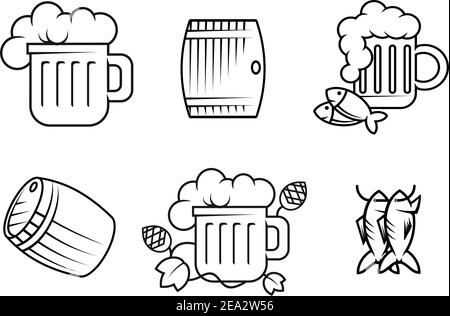 Set of beer and alcohol symbols isolated on white Stock Vector