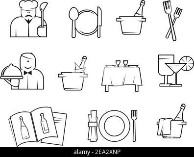 Set of restaurant symbols isolated on white for design Stock Vector