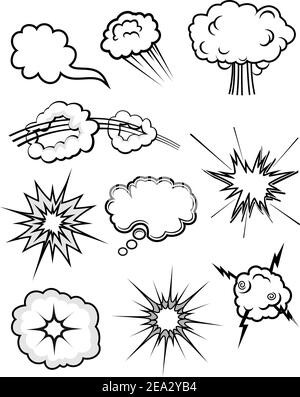 Set of various explosions isolated on white Stock Vector