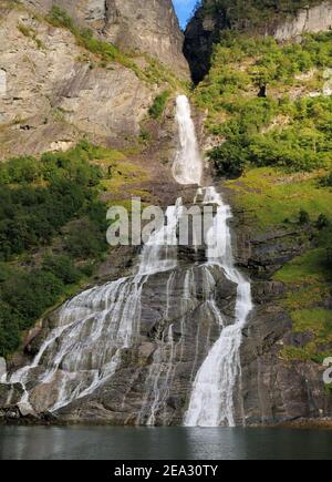 Friaren Falls At Geiranger Fjord Norway On A Sunny Summer Day Stock Photo