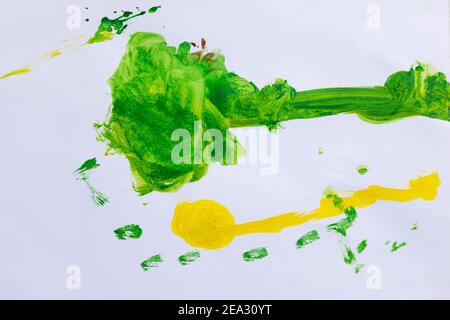 Spots of yellow and green. Watercolor drawing abstraction Stock Photo