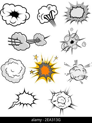 Set of various explosions isolated on white Stock Vector