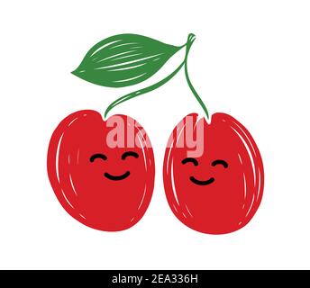 Couple in love cherries with faces. Funny vector illustration Stock Vector