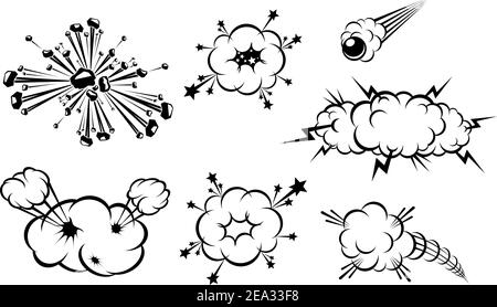 Set of various explosions isolated on white Stock Vector
