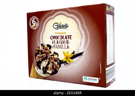 GELATELLI Ice Cream with Chocolate Flavour-Vanilla. Sold by LIDL Supermarket chain Stock Photo